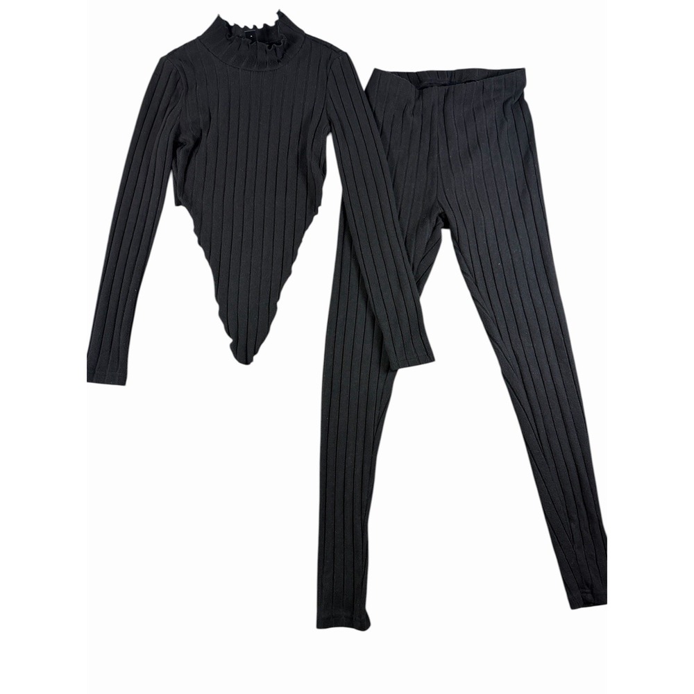 SHEIN Ribbed Knit 2 Piece Set High Neck Irregular Hem To And Legging Set Size XS